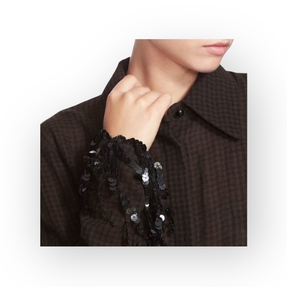 Luxury: Isa Arfen Ready To Wear ꧁ That 90'S Shirt Plaid Wool Sequins ꧂ Hot Choco - Picture 6 of 17